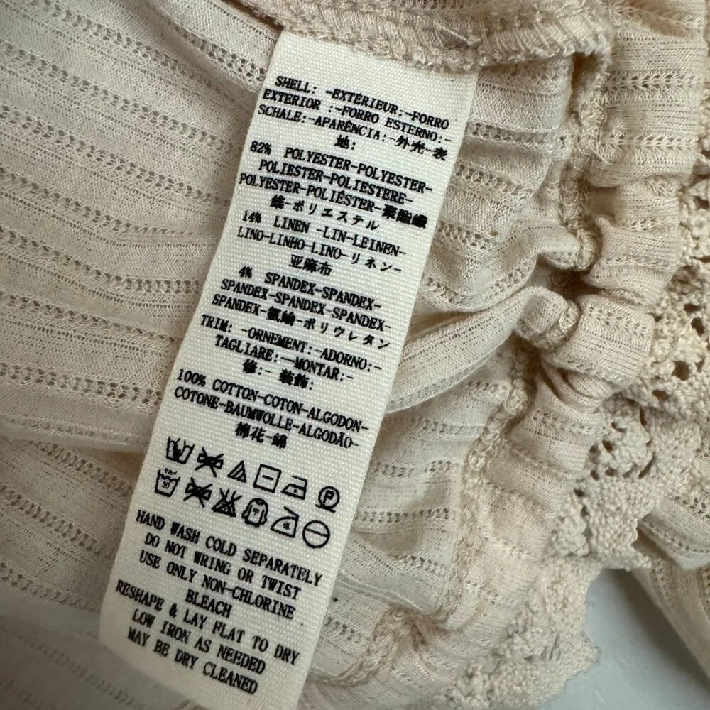 NWT, Free People Third Date Top, Crocheted Hem, Almond / Off-white Color, L